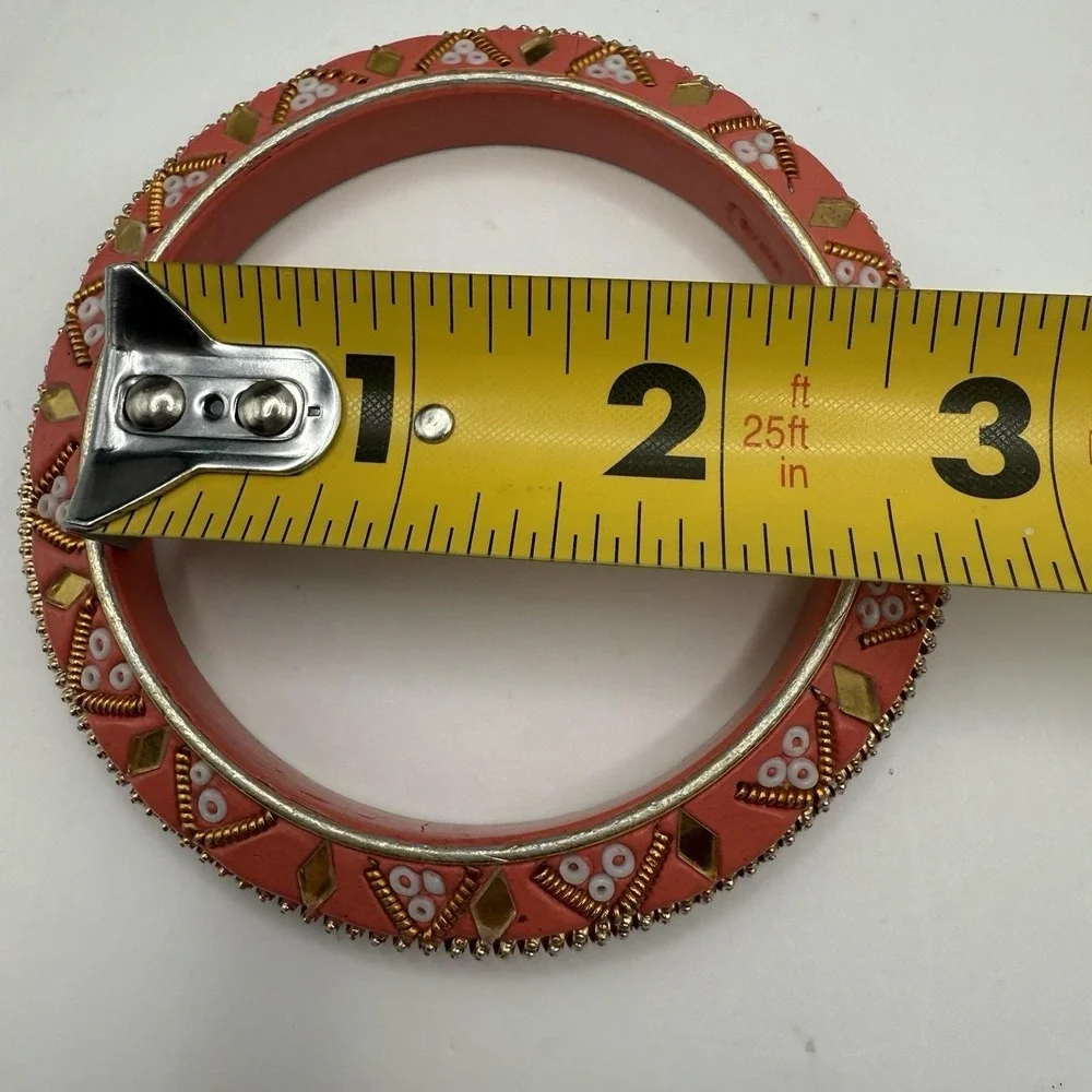 Vintage‎ India Bangle Bracelet Coral Beaded Gold Boho Ethnic Statement Jewelry